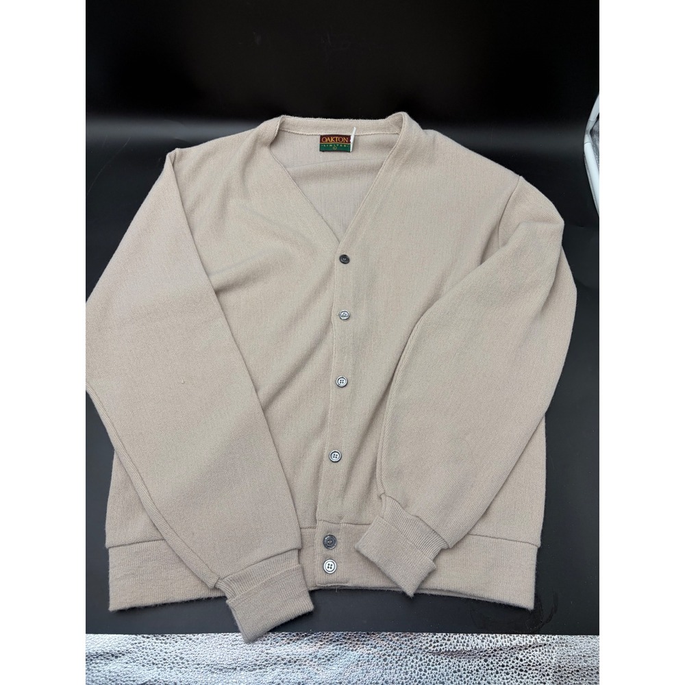 Oakton Limited Vintage Beige Cardigan Sweater Mens Large Tall Orlon Acrylic USA